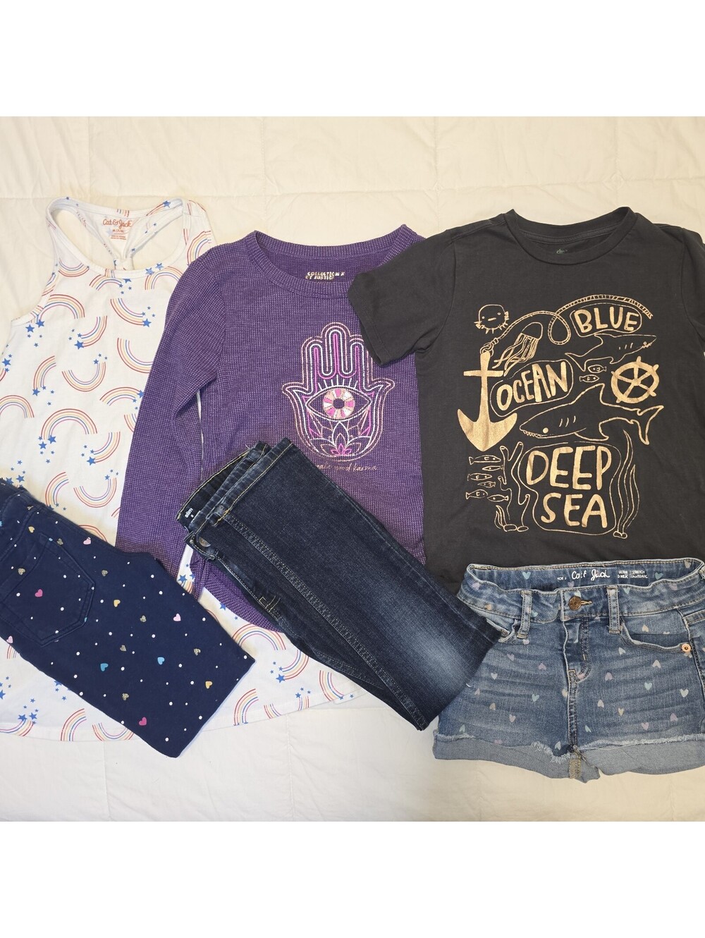 Lot Of 6 Girls Sz 8 Clothes Rainbows Good Karma Ocean Deep Sea Justice Dip More